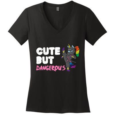 Karate Ninja Unicorn Cute Dangerous Martial Arts Girl Gift Women's V-Neck T-Shirt