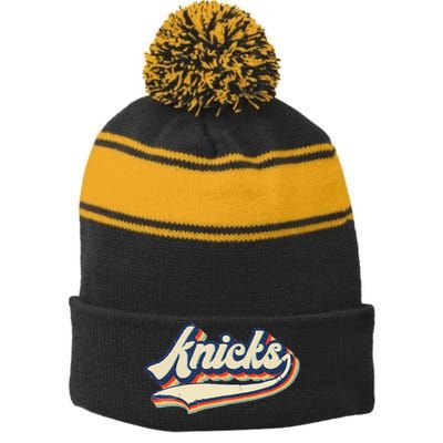 Knicks Name Vintage Retro Gift Stripe Pom Pom Beanie