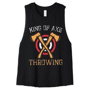 King Of Axe Throwing Hatchet Target Lumberjack Design Women's Racerback Cropped Tank