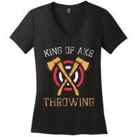 King Of Axe Throwing Hatchet Target Lumberjack Design Women's V-Neck T-Shirt