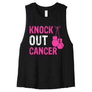 Knock Out Boxing Fight Pink Ribbon Breast Cancer Awareness Women's Racerback Cropped Tank