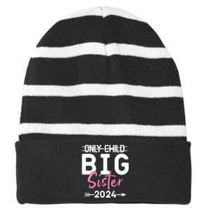 Kids Only Child Big Sister 2024 Promoted To Big Sister 2024 Striped Beanie with Solid Band