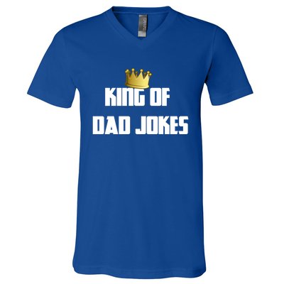 King Of Dad Jokes Crown Bad Joke Funny Fathers Day Gift V-Neck T-Shirt