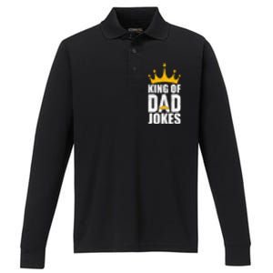 King Of Dad Jokes Funny Fathers Day Saying Gift Performance Long Sleeve Polo