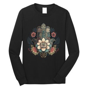 Khamsah Or Flower Hand Of Fatima On Floral Hamsa Hand Long Sleeve Shirt