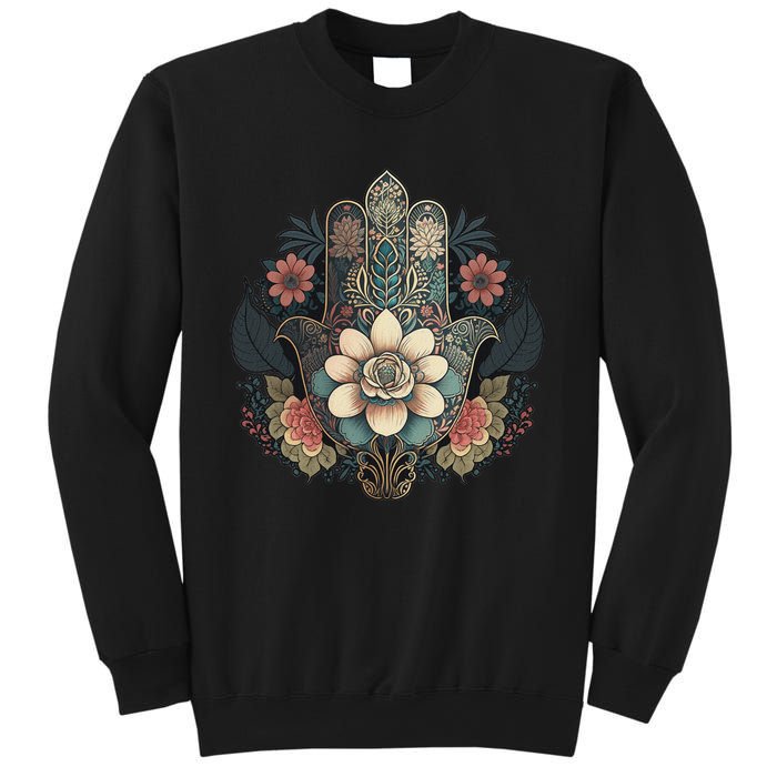 Khamsah Or Flower Hand Of Fatima On Floral Hamsa Hand Sweatshirt