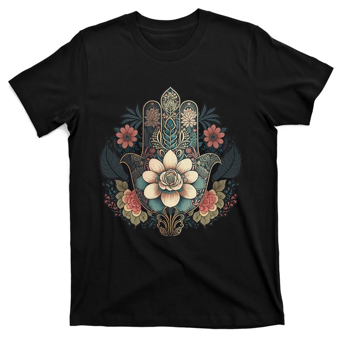 Khamsah Or Flower Hand Of Fatima On Floral Hamsa Hand T-Shirt