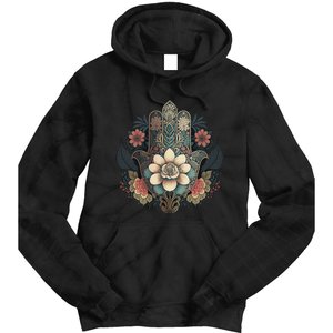 Khamsah Or Flower Hand Of Fatima On Floral Hamsa Hand Tie Dye Hoodie