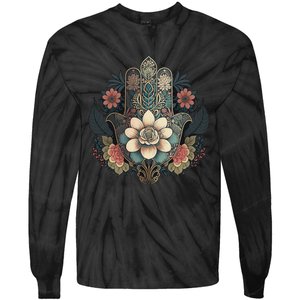 Khamsah Or Flower Hand Of Fatima On Floral Hamsa Hand Tie-Dye Long Sleeve Shirt