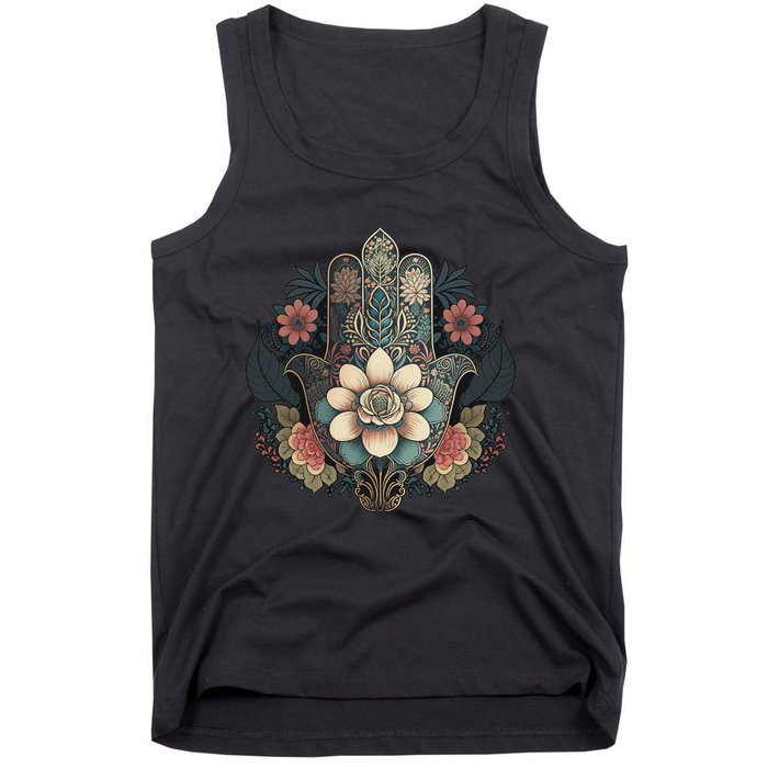 Khamsah Or Flower Hand Of Fatima On Floral Hamsa Hand Tank Top