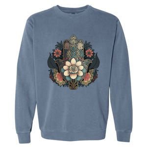 Khamsah Or Flower Hand Of Fatima On Floral Hamsa Hand Garment-Dyed Sweatshirt