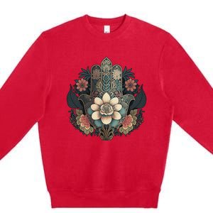 Khamsah Or Flower Hand Of Fatima On Floral Hamsa Hand Premium Crewneck Sweatshirt