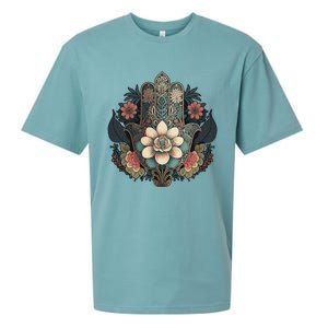 Khamsah Or Flower Hand Of Fatima On Floral Hamsa Hand Sueded Cloud Jersey T-Shirt