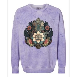 Khamsah Or Flower Hand Of Fatima On Floral Hamsa Hand Colorblast Crewneck Sweatshirt