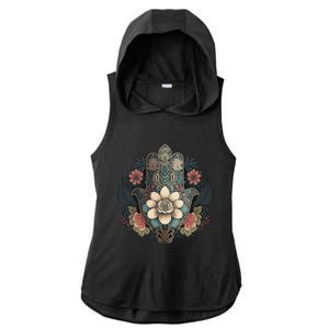 Khamsah Or Flower Hand Of Fatima On Floral Hamsa Hand Ladies PosiCharge Tri-Blend Wicking Draft Hoodie Tank