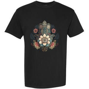 Khamsah Or Flower Hand Of Fatima On Floral Hamsa Hand Garment-Dyed Heavyweight T-Shirt