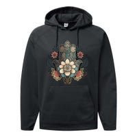 Khamsah Or Flower Hand Of Fatima On Floral Hamsa Hand Performance Fleece Hoodie