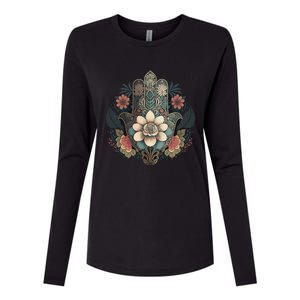 Khamsah Or Flower Hand Of Fatima On Floral Hamsa Hand Womens Cotton Relaxed Long Sleeve T-Shirt