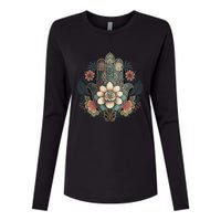 Khamsah Or Flower Hand Of Fatima On Floral Hamsa Hand Womens Cotton Relaxed Long Sleeve T-Shirt