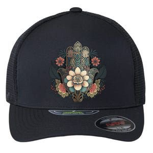 Khamsah Or Flower Hand Of Fatima On Floral Hamsa Hand Flexfit Unipanel Trucker Cap