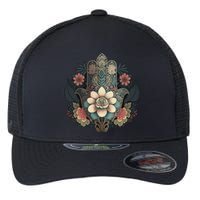 Khamsah Or Flower Hand Of Fatima On Floral Hamsa Hand Flexfit Unipanel Trucker Cap