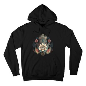 Khamsah Or Flower Hand Of Fatima On Floral Hamsa Hand Hoodie