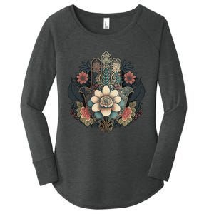 Khamsah Or Flower Hand Of Fatima On Floral Hamsa Hand Women's Perfect Tri Tunic Long Sleeve Shirt