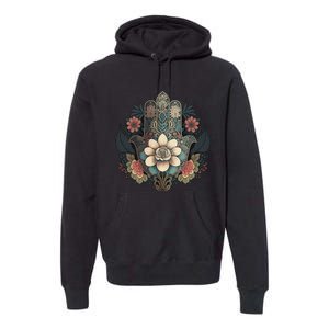 Khamsah Or Flower Hand Of Fatima On Floral Hamsa Hand Premium Hoodie