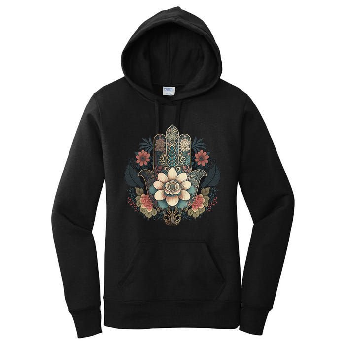 Khamsah Or Flower Hand Of Fatima On Floral Hamsa Hand Women's Pullover Hoodie