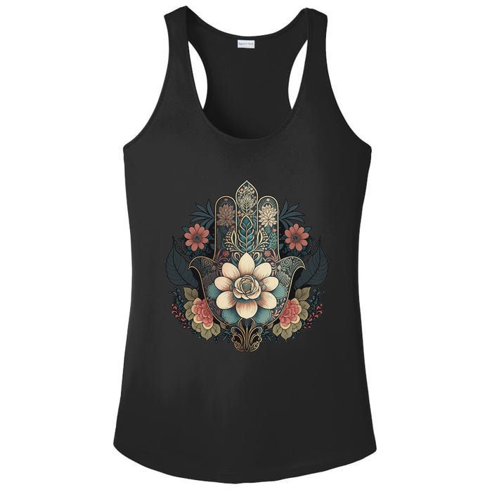 Khamsah Or Flower Hand Of Fatima On Floral Hamsa Hand Ladies PosiCharge Competitor Racerback Tank