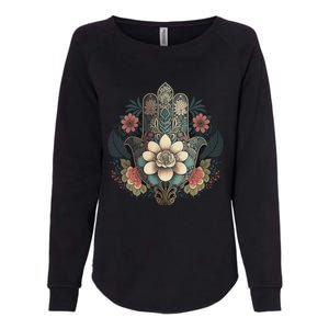 Khamsah Or Flower Hand Of Fatima On Floral Hamsa Hand Womens California Wash Sweatshirt