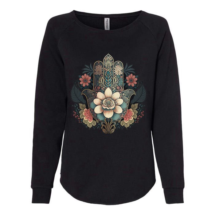 Khamsah Or Flower Hand Of Fatima On Floral Hamsa Hand Womens California Wash Sweatshirt