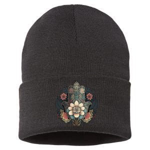 Khamsah Or Flower Hand Of Fatima On Floral Hamsa Hand Sustainable Knit Beanie