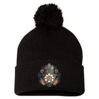 Khamsah Or Flower Hand Of Fatima On Floral Hamsa Hand Pom Pom 12in Knit Beanie