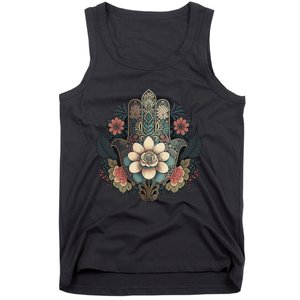 Khamsah Or Flower Hand Of Fatima On Floral Hamsa Hand Tank Top