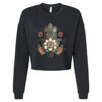 Khamsah Or Flower Hand Of Fatima On Floral Hamsa Hand Cropped Pullover Crew