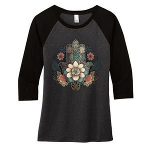 Khamsah Or Flower Hand Of Fatima On Floral Hamsa Hand Women's Tri-Blend 3/4-Sleeve Raglan Shirt