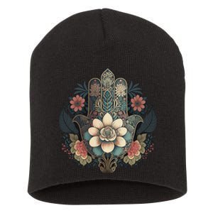 Khamsah Or Flower Hand Of Fatima On Floral Hamsa Hand Short Acrylic Beanie