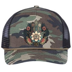 Khamsah Or Flower Hand Of Fatima On Floral Hamsa Hand Retro Rope Trucker Hat Cap