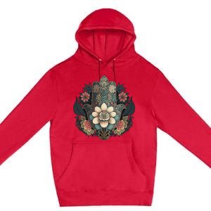 Khamsah Or Flower Hand Of Fatima On Floral Hamsa Hand Premium Pullover Hoodie