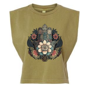 Khamsah Or Flower Hand Of Fatima On Floral Hamsa Hand Garment-Dyed Women's Muscle Tee