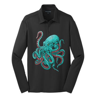 Kraken Octopus Gift Silk Touch Performance Long Sleeve Polo