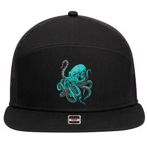 Kraken Octopus Gift 7 Panel Mesh Trucker Snapback Hat