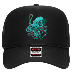 Kraken Octopus Gift High Crown Mesh Back Trucker Hat