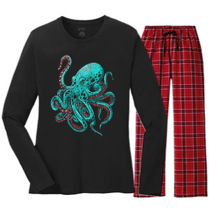 Kraken Octopus Gift Women's Long Sleeve Flannel Pajama Set 