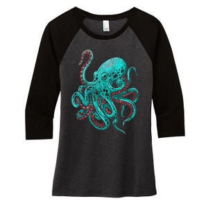 Kraken Octopus Gift Women's Tri-Blend 3/4-Sleeve Raglan Shirt