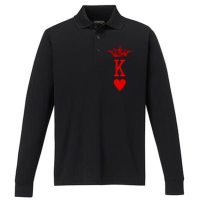 King Of Hearts Vintage Crown Engraving Card Performance Long Sleeve Polo