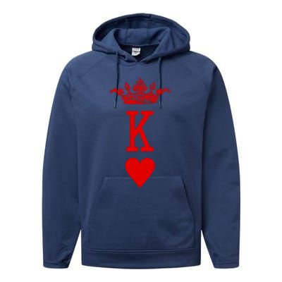 King Of Hearts Vintage Crown Engraving Card Performance Fleece Hoodie