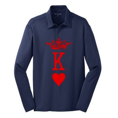 King Of Hearts Vintage Crown Engraving Card Silk Touch Performance Long Sleeve Polo