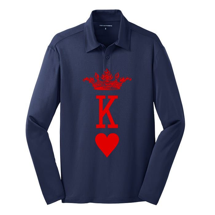 King Of Hearts Vintage Crown Engraving Card Silk Touch Performance Long Sleeve Polo